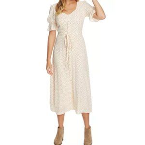 🩷🩶🤎STATE  Scattered Dot Puff-Sleeve Midi Dress in Rose NWT 8